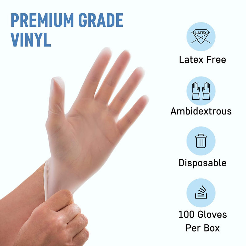 Powder Free Disposable Gloves Medium, [1000 Count] - 4 Mil Clear Vinyl Gloves- Extra Strong, 4 Mil Thick - Latex Free, Food Safe, Medical Exam Gloves, Cleaning Gloves - 10 Boxes of 100